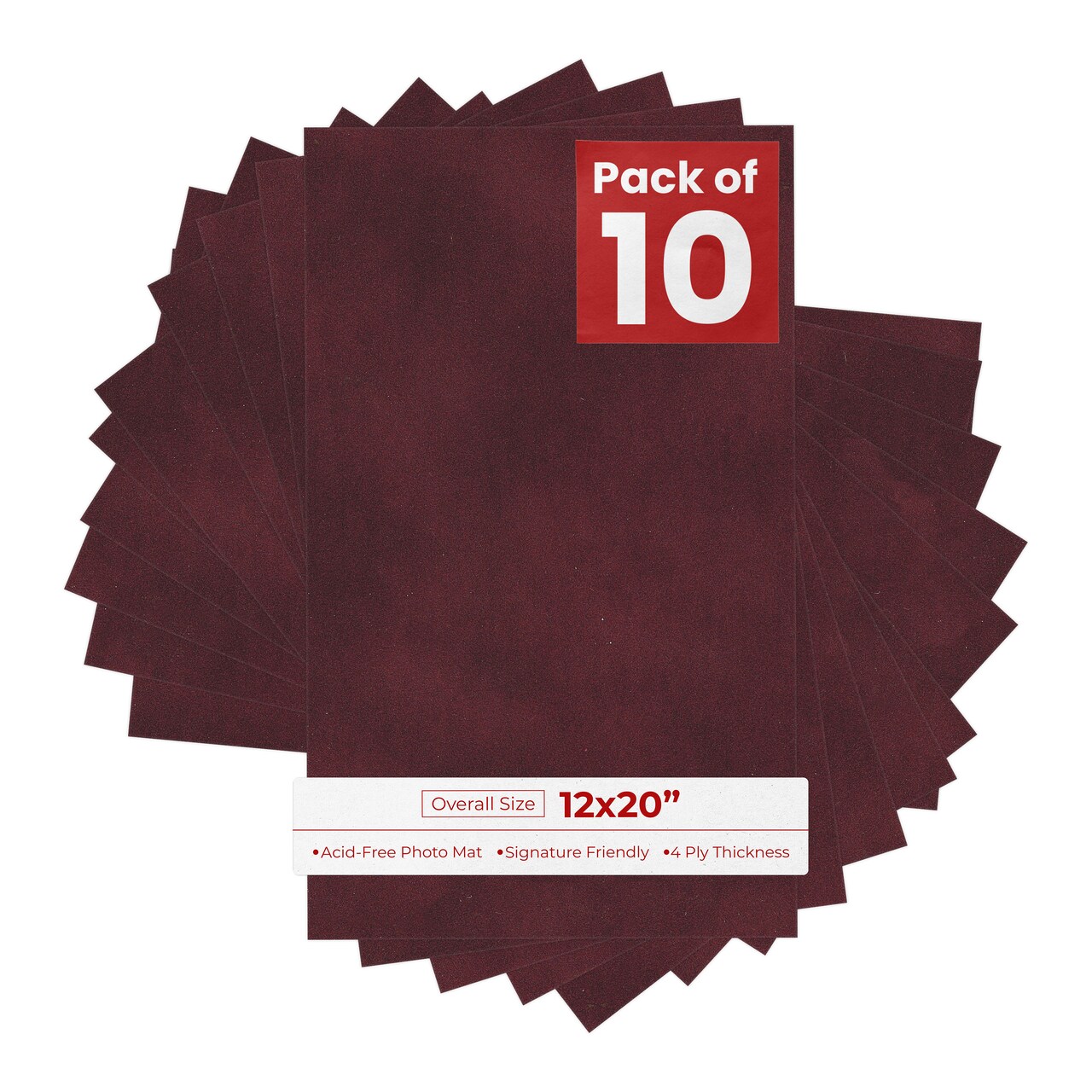 Dark Red Suede 12x20 Uncut Mat Board - Blank Sheets, No Opening